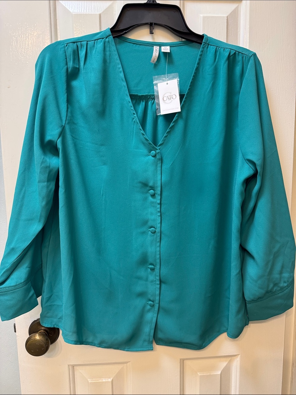 Cato Teal Button-Front V-Neck Blouse
